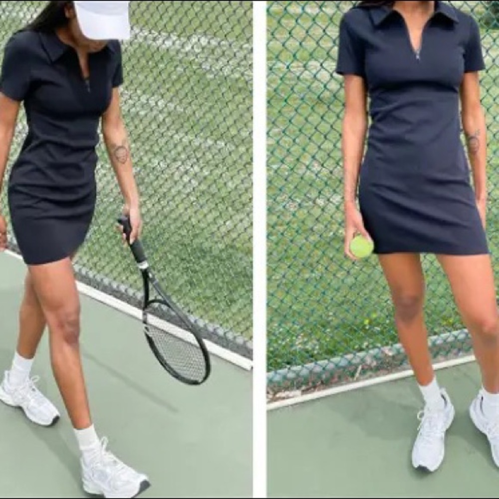 OAK + FORT FITTED TENNIS DRESS | SZ S 
DR-6932-W-Black-S